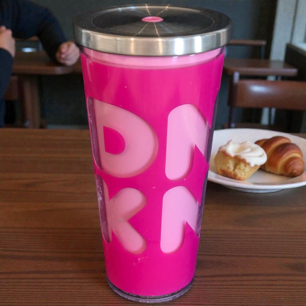Dunkin' Donuts Tumbler Pink Acrylic 20 Oz Stainless Steel Lid RARE